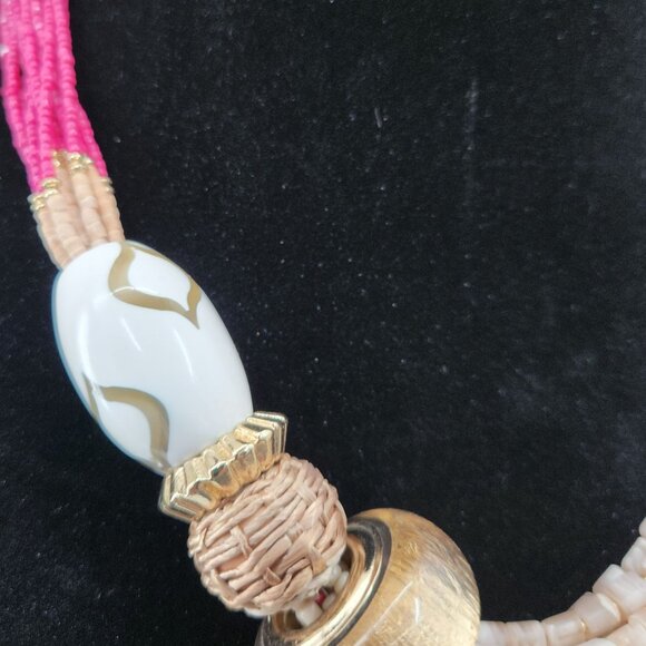 Chico's Multistrand Beaded Necklace With Gold Accents & Pink Rope Detailing - Picture 6 of 11
